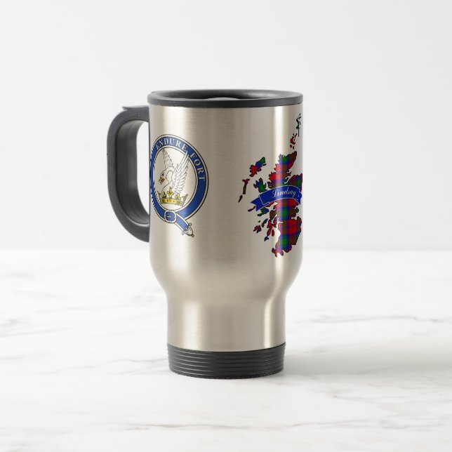 Lindsay Clan Badge & Tartan Travel Mug (Front Left)