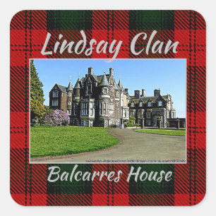 Lindsay Clan Balcarres House & Tartan Square Sticker