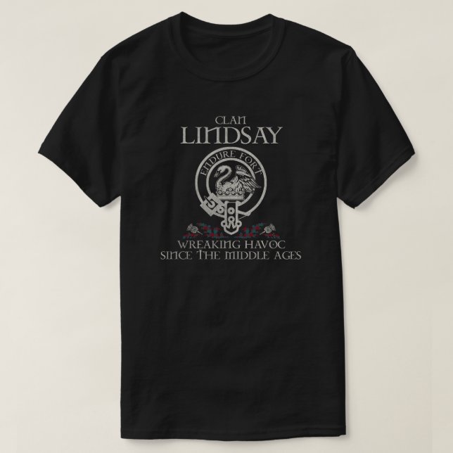 Lindsay Clan crest Scottish surname tartan Thistle T-Shirt (Design Front)