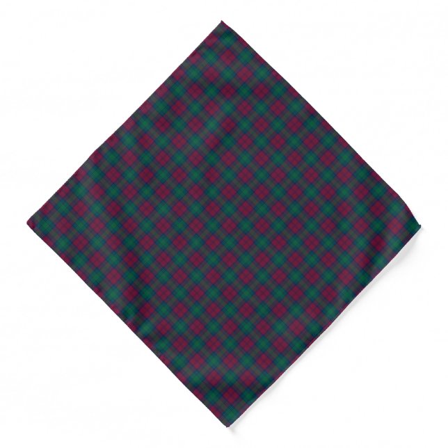 Lindsay Clan Tartan Maroon and Green Plaid Bandana (Front)