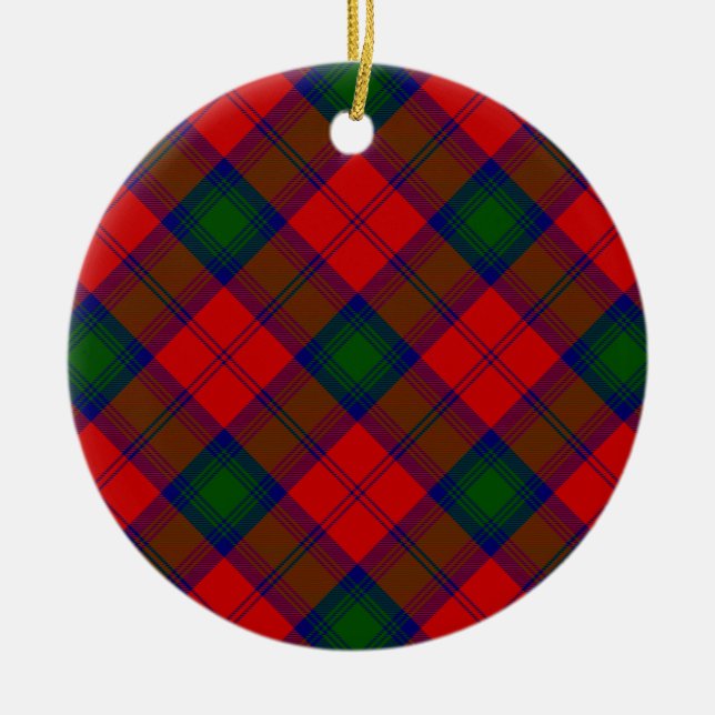Lindsay tartan red green plaid ceramic ornament (Front)