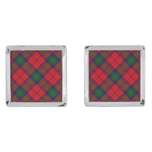 Lindsay tartan red green plaid cufflinks (Front)