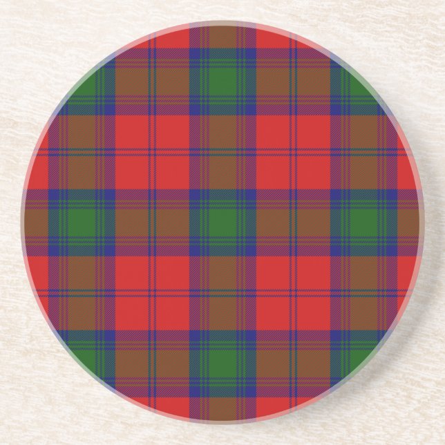Lindsay tartan red green plaid drink coaster (Front)