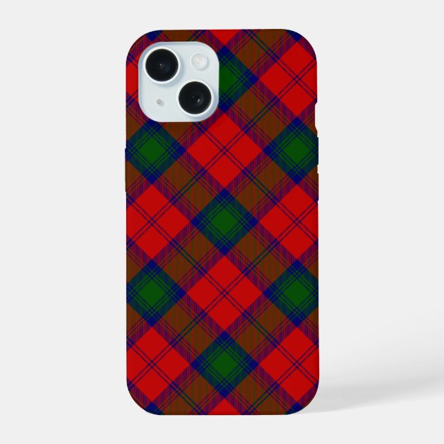 Lindsay tartan red green plaid iPhone 15 case (Back)