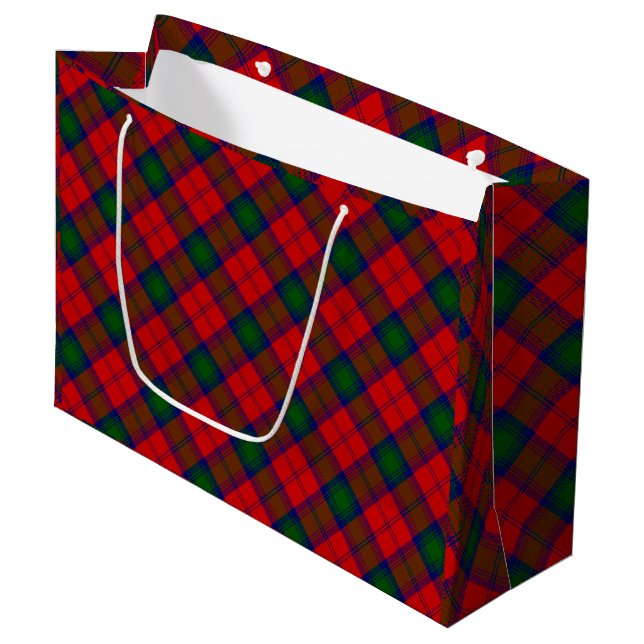 Lindsay tartan red green plaid large gift bag (Front Angled)