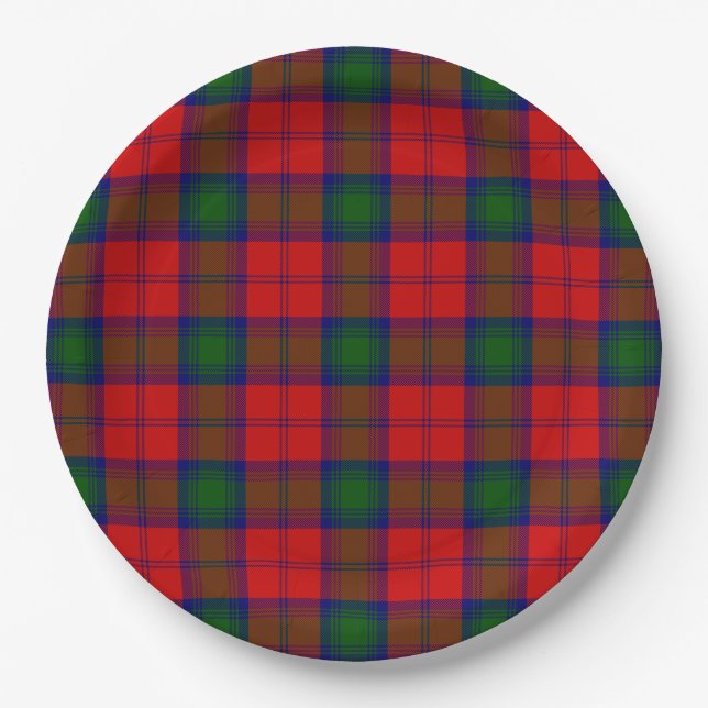 Lindsay tartan red green plaid paper plates (Front)