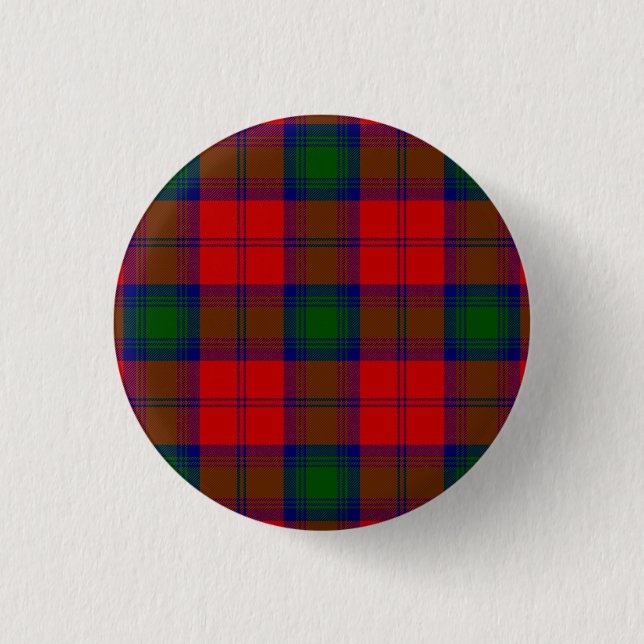 Lindsay tartan red green plaid pinback button (Front)