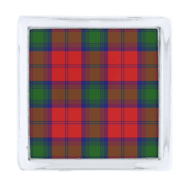Lindsay tartan red green plaid silver finish lapel pin (Front)