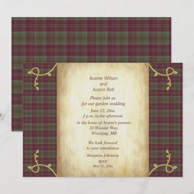 Lindsay Weathered Scottish Tartan Garden Wedding Invitation (Front/Back)