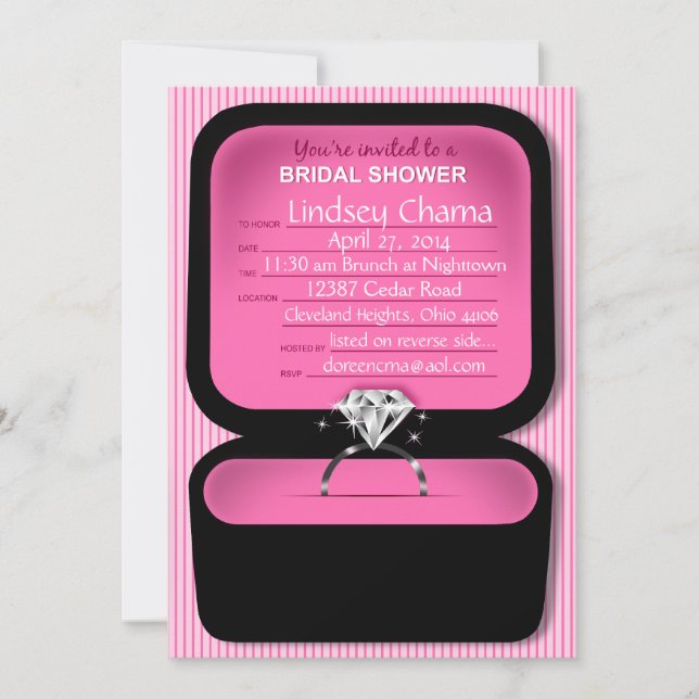 Lindsey Bling Ring Box Bridal Shower pink Invitation (Front)