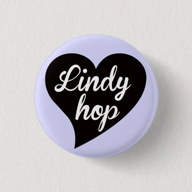 Lindy Hop Black Heart Lavender Pinback Button (Front)