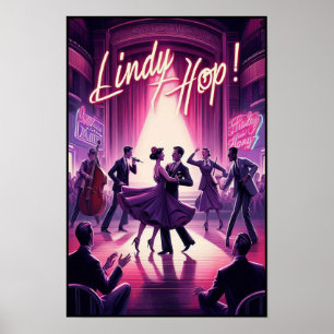 Lindy Hop Dance Hall Vintage Poster