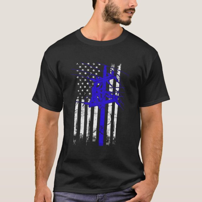 Line American Flag Electric Cable For Patriotic Li T-Shirt (Front)