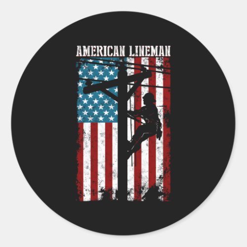 Line American Flag Electric Cable Patriotic Line Classic Round Sticker