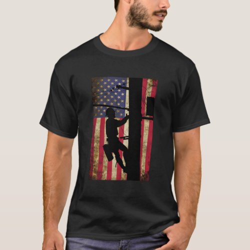 Line American Flag Electric Cable T_Shirt