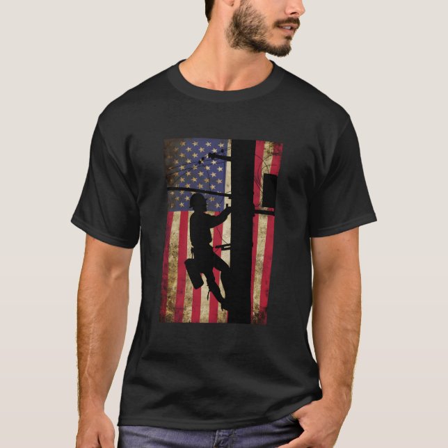 Line American Flag Electric Cable T-Shirt (Front)