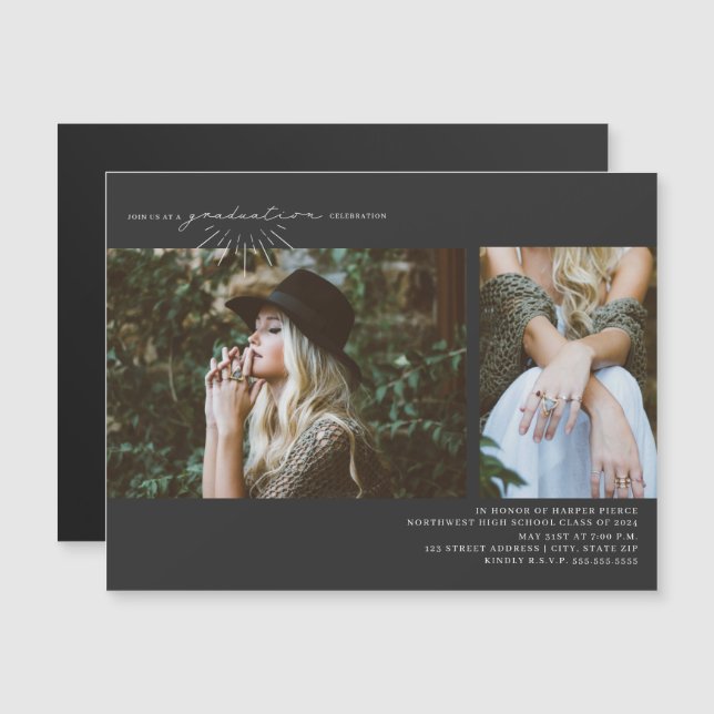 Line Art 2 Photo Graduation Party Gray Magnetic (Front/Back)