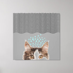 Line art abstract dots staring cat canvas print