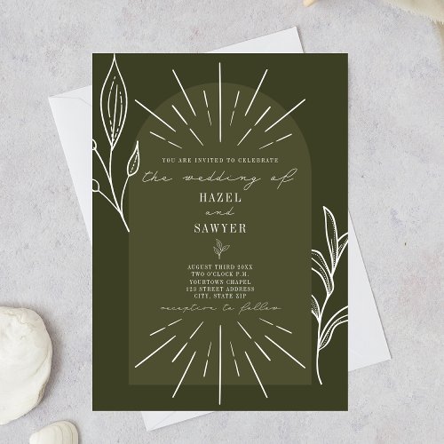 Line Art Arch Botanical Green Wedding Invitation