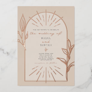 Line Art Arch Botanical Off White Wedding Foil Invitation