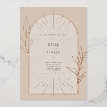 Line Art Arch Botanical Off White Wedding Foil Invitation by JillsPaperie at Zazzle