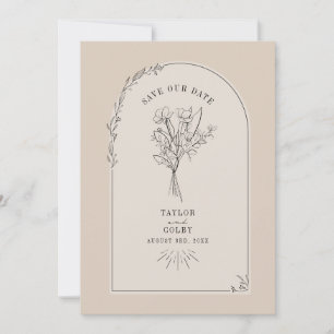Line Art Arch Bouquet Desert Tan Save The Date