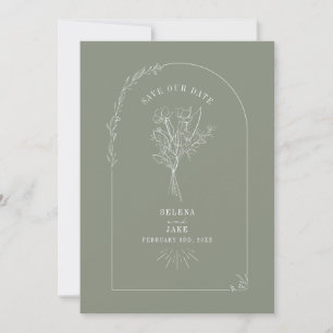 Line Art Arch Bouquet Sage Green Save The Date