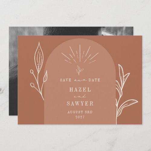 Line Art Arch Script Desert Terracotta Photo Save The Date