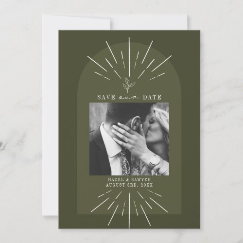 Line Art Arch Script Green Wedding Photo Save The Date