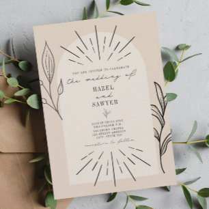 Line Art Arch Script Tan Desert Botanical Wedding  Invitation