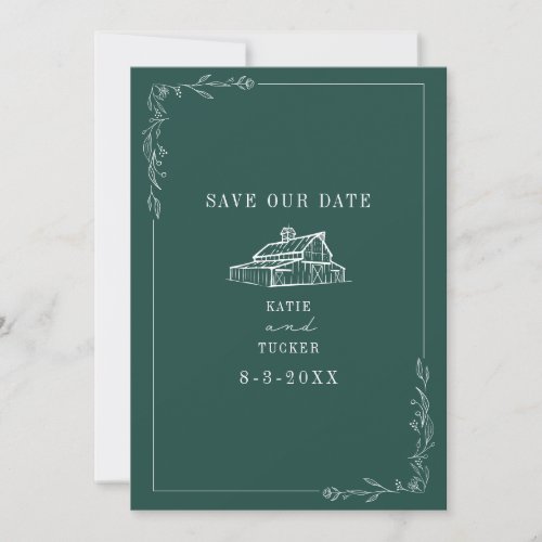 Line Art Barn Emerald Farm Wedding Save The Date