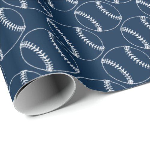 Line Art Baseballs_Blue and White_Gift Wrap Paper