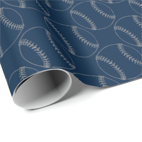 Line Art Baseballs_Embossed Blue_Gift Wrap Paper