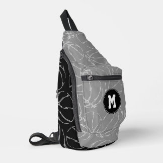 line art basketballs on black gray color blocks sling bag