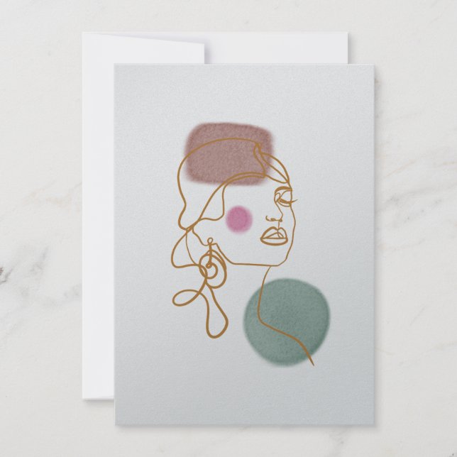 Line Art Beautiful Face-Flat Greeting Card (Front)