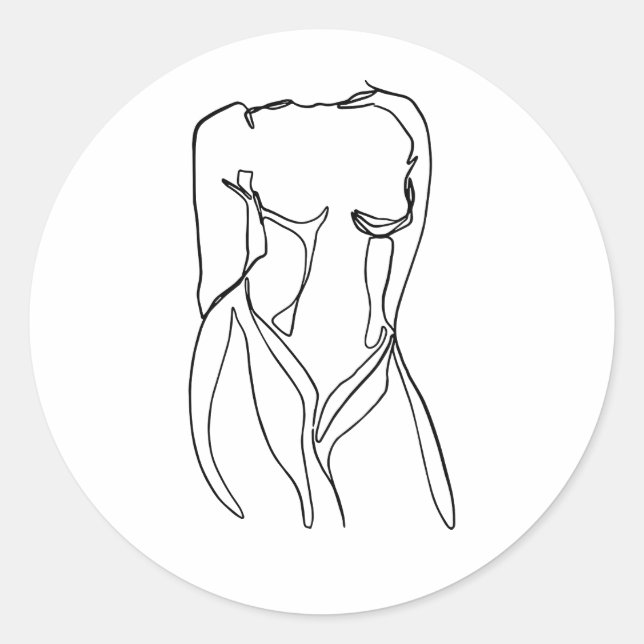 line art black and white women body minimal classic round sticker (Front)