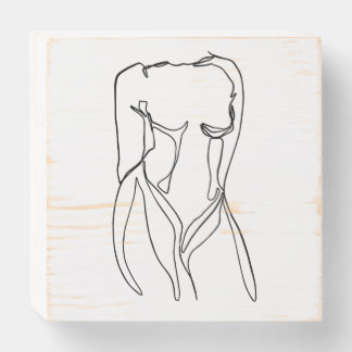 line art black and white women body minimal wooden box sign