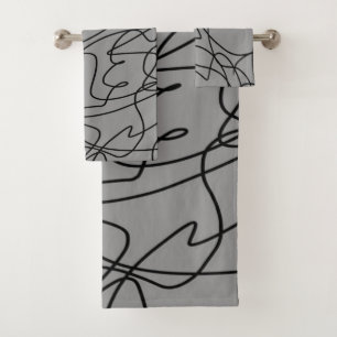 Line Art: Black on Gray Bath Towel Set