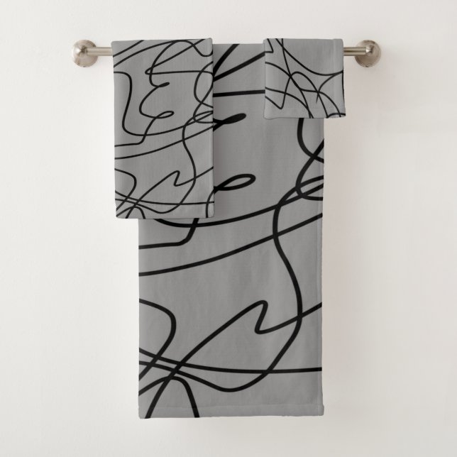 Line Art: Black on Gray Bath Towel Set (Insitu)