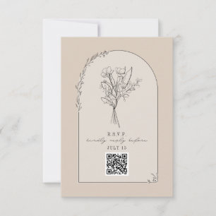 Line Art Bouquet Desert Tan Wedding QR Code RSVP