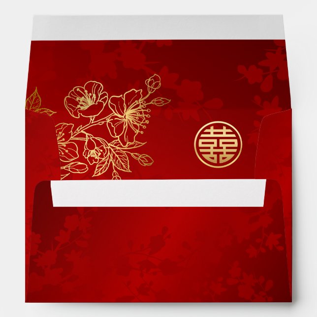 Line Art Chinese Wedding Gold Red  Envelope (Back (Bottom))