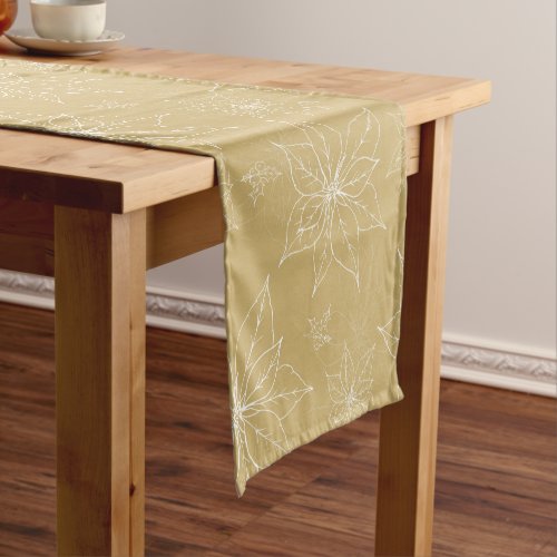 Line art Christmas gold poinsettia Short Table Runner