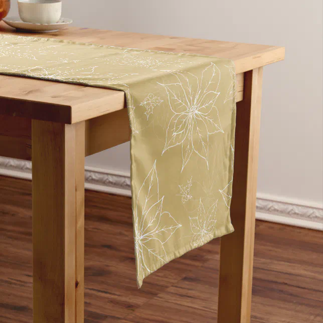 Line art Christmas gold poinsettia Short Table Runner
