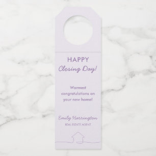 Line Art Closing Day Mauve Real Estate Agent Bottle Hanger Tag