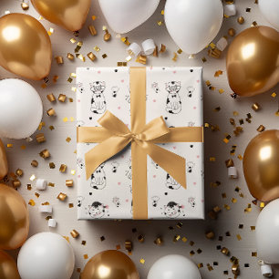 LINE ART CUTE KITTY CAT "I LOVE YOU" WRAPPING PAPER