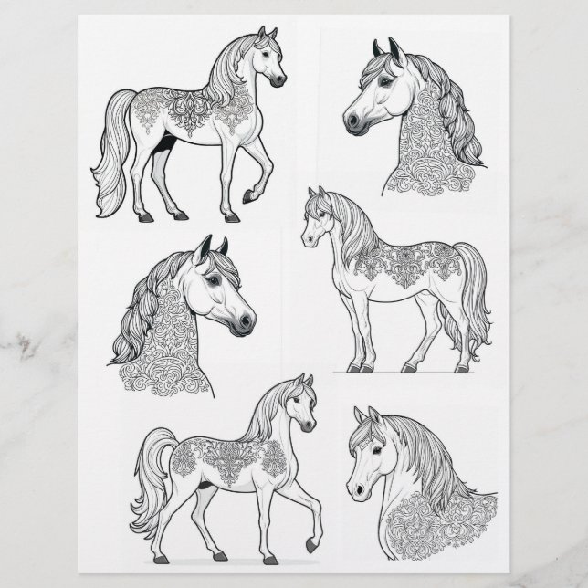 Line Art Damask Design Tattoo Horses (Front)
