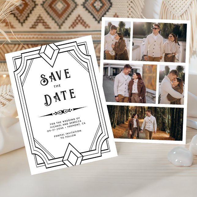 Line Art Deco Black & White Wedding Save the Date (Creator Uploaded)