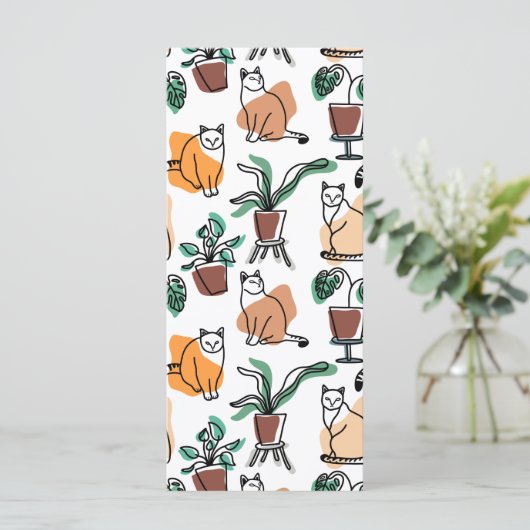 Line art drawing cats and flowers (Standing Front)