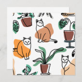 Line art drawing cats and flowers (Front/Back)