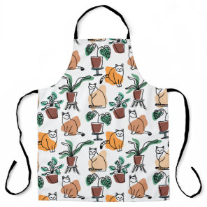Line art drawing cats and flowers apron
